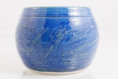 Hand Made Wheel Thrown Bowl With Carved Decoration Glazed In Our Sapphire Blue Glaze 6