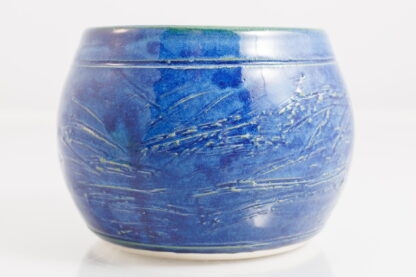 Hand Made Wheel Thrown Bowl With Carved Decoration Glazed In Our Sapphire Blue Glaze 7