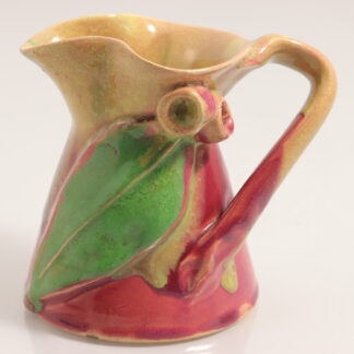 Vintage Rare Australian Pottery Jug With Green, Red, & Beige Gum Leaf And Nut Decoration By Remued 1