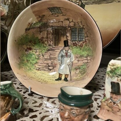 Vintage Royal Doulton Noke ‘gaffers’ Footed Large Salad Bowl D4210 With A Gaffer Standing At The Bottom Of His Cottage Steps By Royal Doulton 11