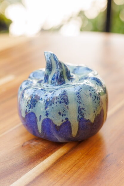 Hand Made Slab Built Small Pottery Pumpkin Decorated In Our Midnight Forest Glaze 6