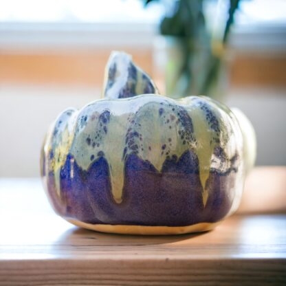 Hand Made Slab Built Small Pottery Pumpkin Decorated In Our Midnight Forest Glaze 7