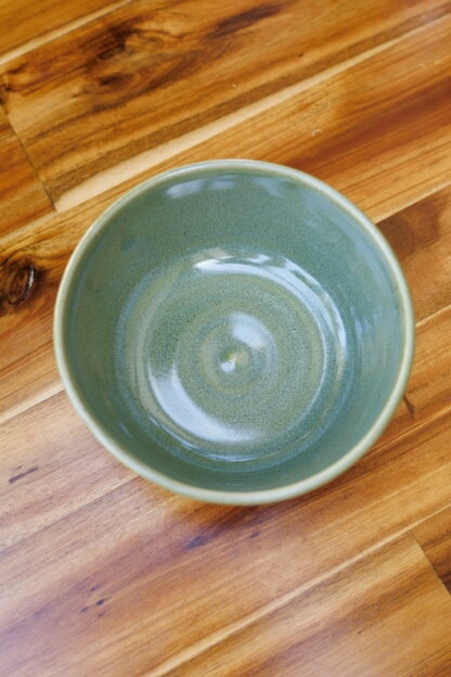 Hand Made Wheel Thrown Pottery Bowl Decorated In Our Rutile Green Glaze On White Speckle Clay 89