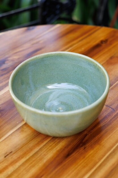 Hand Made Wheel Thrown Pottery Bowl Decorated In Our Rutile Green Glaze On White Speckle Clay 90