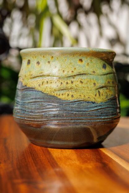 Hand Made Wheel Thrown Wave Pattern Pottery Bowl Decorated In Our Wacky Wombat Glaze 80