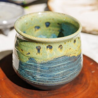 Hand Made Wheel Thrown Wave Pattern Pottery Bowl Decorated In Our Wacky Wombat Glaze 83
