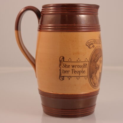 Vintage:antique Rare Pottery Jug Of Queen Victoria With Written Scroll Pattern ‘she Wrought Her People’ ‘lasting Good’ By Royal Doulton Lambeth 86