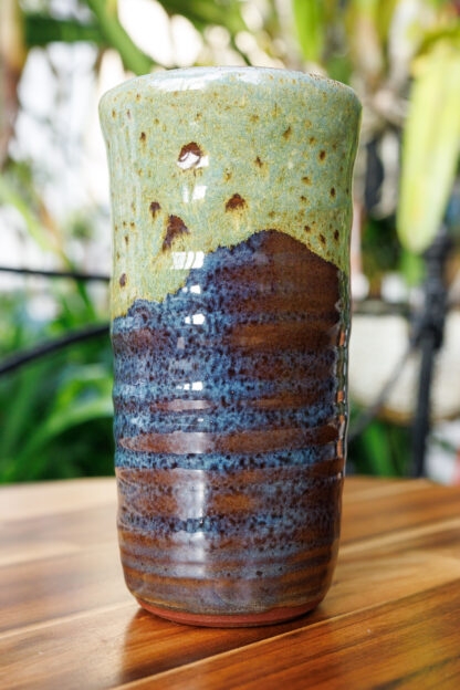 Wheel Thrown Hand Made Ribbed Vase Decorated In Our Wacky Wombat Glaze 1