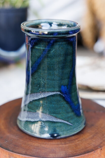 Hand Made Wheel Thrown Vase Decorated In Our Stonewash, Sapphire Blue & Aussie Bush (cover) Glaze 2