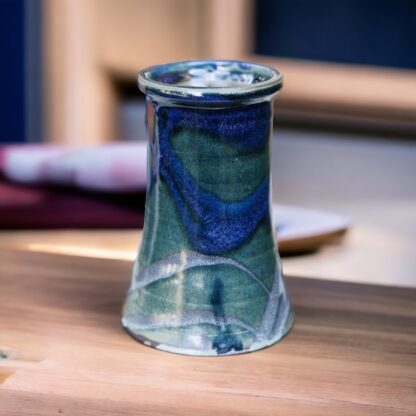 Hand Made Wheel Thrown Vase Decorated In Our Stonewash, Sapphire Blue & Aussie Bush (cover) Glaze 22