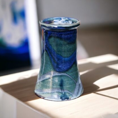 Hand Made Wheel Thrown Vase Decorated In Our Stonewash, Sapphire Blue & Aussie Bush (cover) Glaze 23
