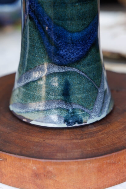 Hand Made Wheel Thrown Vase Decorated In Our Stonewash, Sapphire Blue & Aussie Bush (cover) Glaze 4