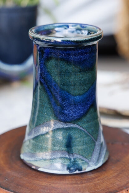 Hand Made Wheel Thrown Vase Decorated In Our Stonewash, Sapphire Blue & Aussie Bush (cover) Glaze 5