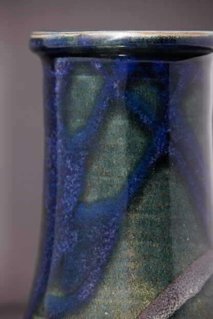 Hand Made Wheel Thrown Vase Decorated In Our Stonewash, Sapphire Blue & Aussie Bush (cover) Glaze 7