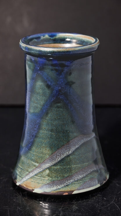 Hand Made Wheel Thrown Vase Decorated In Our Stonewash, Sapphire Blue & Aussie Bush (cover) Glaze 9