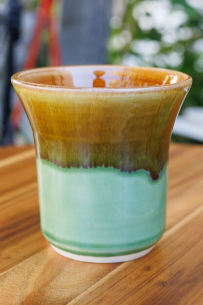 Wheel Thrown Vase Decorated In Our Light Green Base With An Orange Cover Glaze Hand Made In Melbourne 2