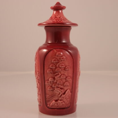 Vintage Red Glazed Jar With Bird And Tree Decoration By Sylvac494