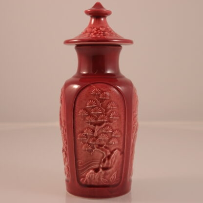 Vintage Red Glazed Jar With Bird And Tree Decoration By Sylvac496