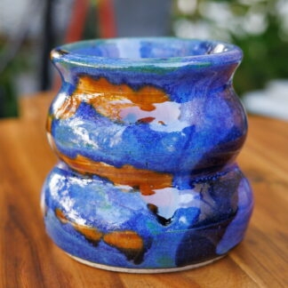 Wheel Thrown Blue & Orange Small Planter Decorated In Our Combination Glaze 76