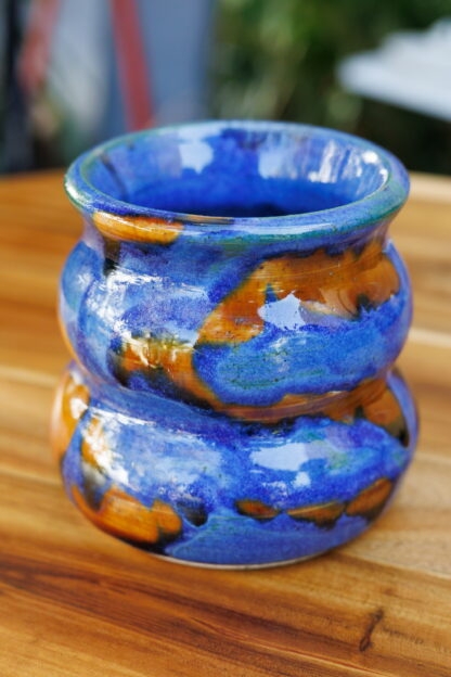 Wheel Thrown Blue & Orange Small Planter Decorated In Our Combination Glaze 81