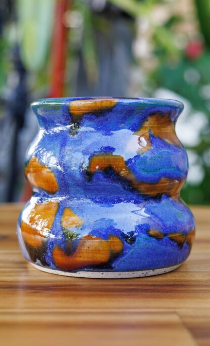 Wheel Thrown Blue & Orange Small Planter Decorated In Our Combination Glaze 82