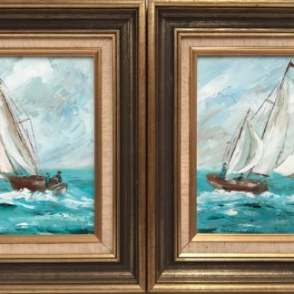 Two Original Oil Seascape Painting Of Two Yachts Tacking The Sea By Wendy Courtney 1