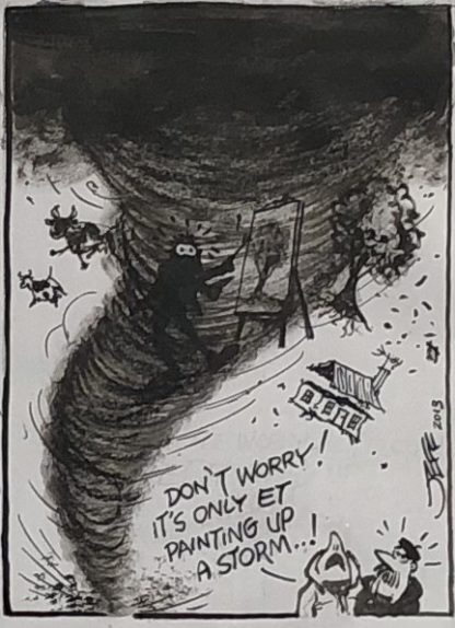 Original Ink & Pencil Cartoon “Don't worry! it's only ET painting up a storm!” Geoffrey Raynor Hook OAM (1928 – 2018) 1