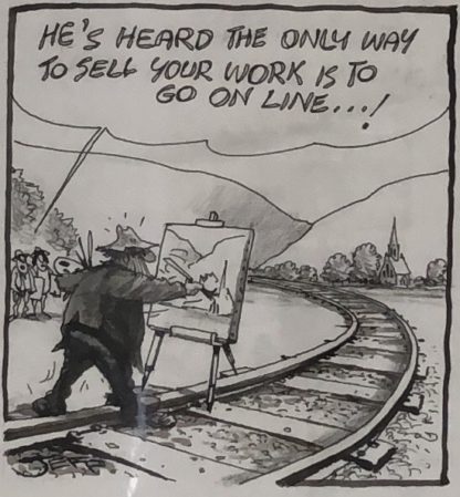 Original Ink & Pencil Cartoon “He’s Heard The Only Way To Sell Your Work Is To Go On Line..!” Geoffrey Raynor Hook OAM (1928 – 2018) 1