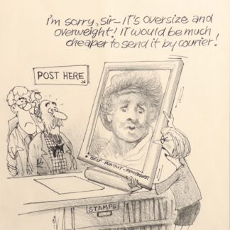 Original Ink & Pencil Cartoon ‘i’m Sorry, Sir – It’s Oversize And Overweight! It Would Be Much Cheaper To Send It By Courier..!’ By Geoffrey Raynor Hook Oam (1928 – 2018) 44