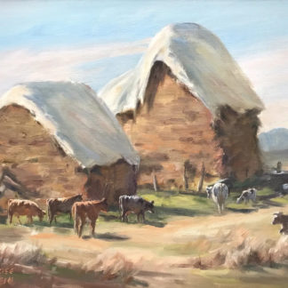 “Hay Stacks and Cows” By Ambrose Sylvester Griffin (Australian 1912-1980)