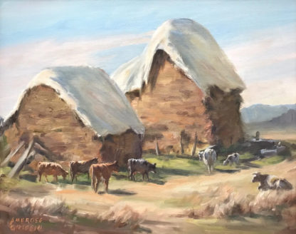 “Hay Stacks and Cows” By Ambrose Sylvester Griffin (Australian 1912-1980)