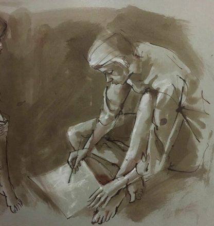 Original Ink and Wash Drawing “Two Girls” Signed lower Left By Louis Kahan AO (1905 – 2002 Austrian – Australian) 5