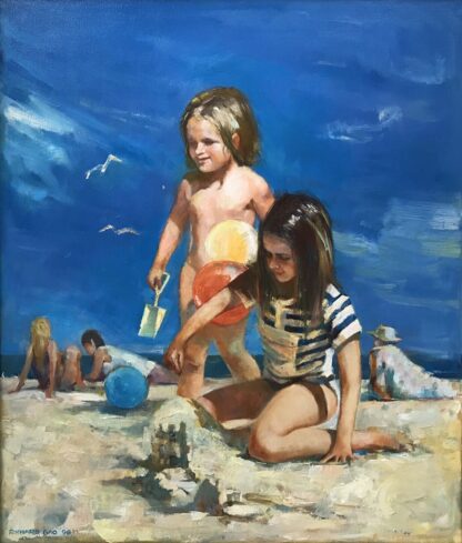 Original Oil Painting By Richard Gao 'on The Beach' Signed Lower Left