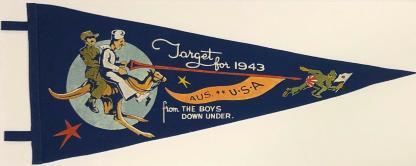 Militaria 1943 WW 11 Australian Felt Pennant US & Australian Patriotic Banner 1