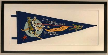 Militaria 1943 WW 11 Australian Felt Pennant US & Australian Patriotic Banner 3