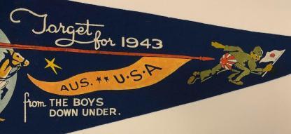 Militaria 1943 WW 11 Australian Felt Pennant US & Australian Patriotic Banner6