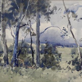 Original Watercolour Painting By Herman Pekel (Australian) “Gum Tree Landscape”