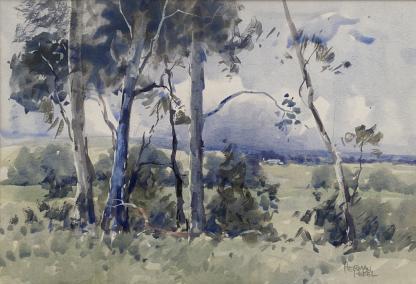 Original Watercolour Painting By Herman Pekel (Australian) “Gum Tree Landscape”