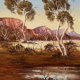 “Red Cliffs With Billabong” Untitled Oil Painting By Henk Guth