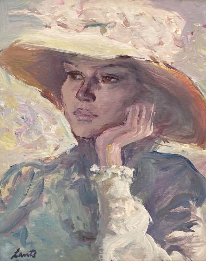 “Period Lady” Untitled Portrait Painting By Gerard Lants (Australian 1927-1998)