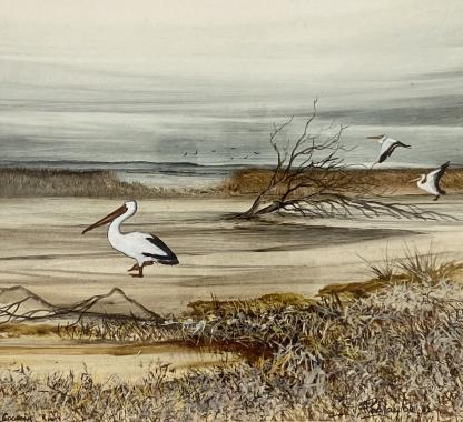 “Coorong Kings” (Coorong Series) Oil Painting Robert Taylor (Scotland, New Zealand 1945-97)