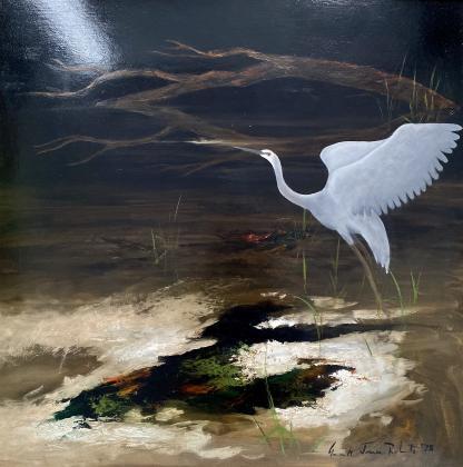 “Heron in Landscape” Oil Painting Gareth Jones Roberts (Australian 1935-2013)