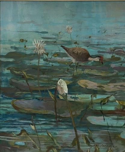 Jacana Kakadu Oil on Board Painting Signed Max Sherlock 1