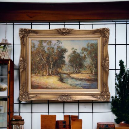 “The Afternoon Stroll” Artwork Oil on Board Painting Hand Signed Lower Right info on verso By Charles Bock 12