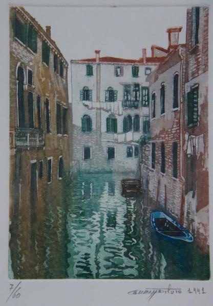 “Venice Scene” (untitled) Artwork Etching on Paper Silvio Cannizzo (Italy 1951-2013)1