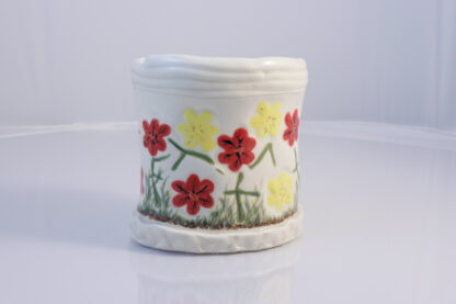 Hand Made Hand Built Pottery Flower Vase Decorated With Hand Painted Pansies On White Clay 1