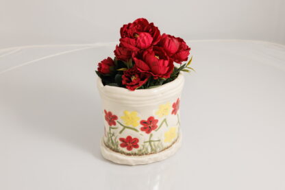 Hand Made Hand Built Pottery Flower Vase Decorated With Hand Painted Pansies On White Clay 2