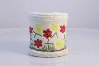 Hand Made Hand Built Pottery Flower Vase Decorated With Hand Painted Pansies On White Clay 3