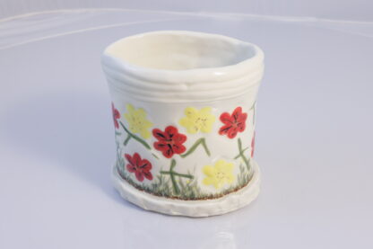 Hand Made Hand Built Pottery Flower Vase Decorated With Hand Painted Pansies On White Clay 4