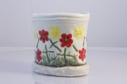 Hand Made Hand Built Pottery Flower Vase Decorated With Hand Painted Pansies On White Clay 5